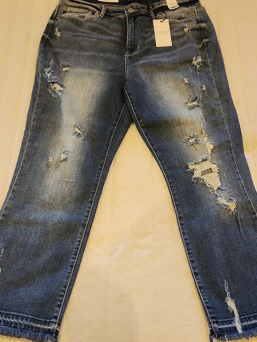 Judy Blue Blue Washed Distressed Straight Fit Denim Jeans Sz 15/32 NWT